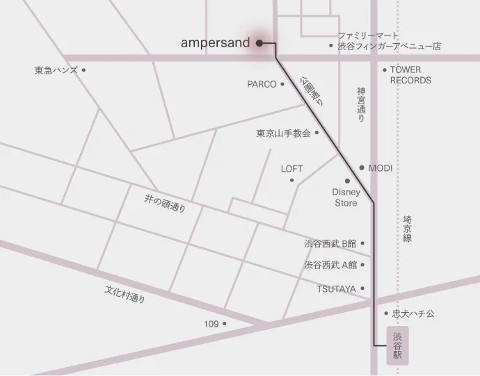 渋谷駅からampersandまでの地図